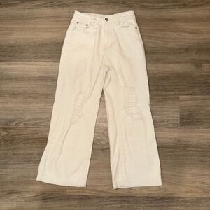 Habitual Girl White Distressed Wide Leg Cropped Jeans Raw Hem 7/8